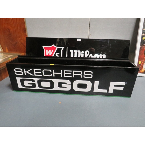 23 - Two point of sale / advertising golf signs, comprising Wilson Staff golf sign and a Skechers golf si... 