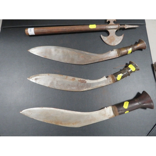 146 - Three Gurkha knives and a decorative axe