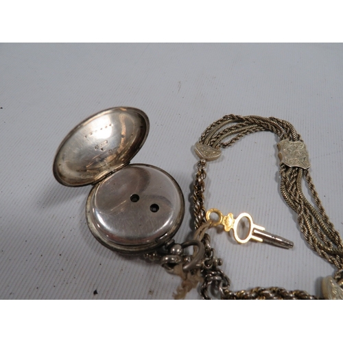 334 - A Victorian ladies silver pocket and albertina watch chain