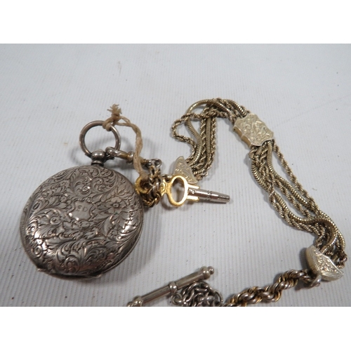 334 - A Victorian ladies silver pocket and albertina watch chain