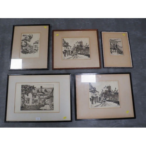 1 - Five framed & glazed engravings by J. Francis Smith of Liverpool, all signed in pencil, largest 22.5... 