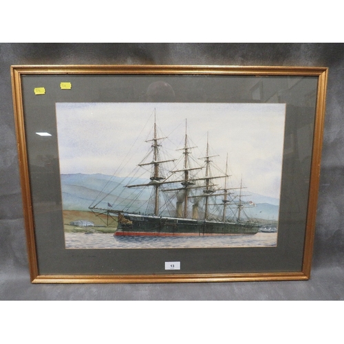 13 - A framed and glazed watercolour depicting 'H.M.S. Minotaur'