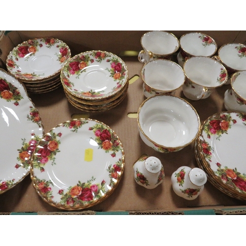 131 - Two trays of Royal Albert Old Country Roses tea/dinner ware