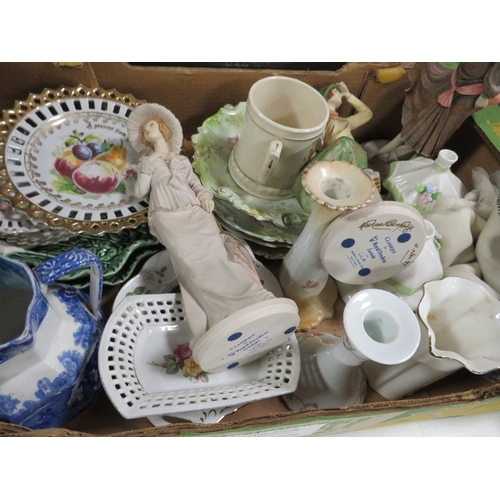 134 - A tray of assorted ceramics together with a tray of glassware (2)