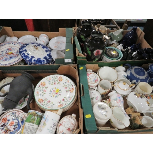 149 - Four trays of mixed china and ceramics to include Minton, Denby, Wedgwood etc