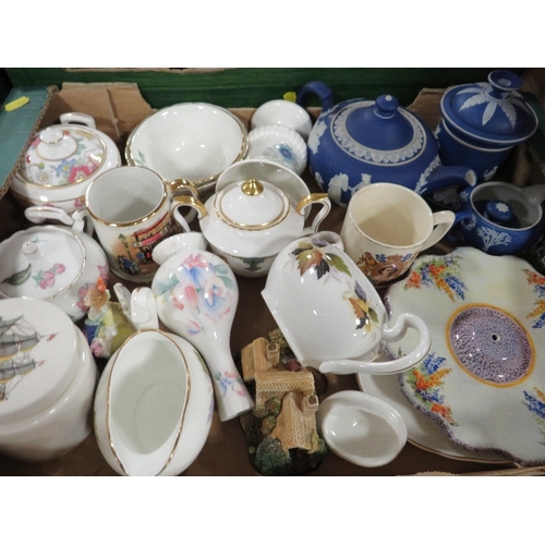 149 - Four trays of mixed china and ceramics to include Minton, Denby, Wedgwood etc