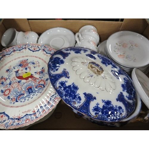 149 - Four trays of mixed china and ceramics to include Minton, Denby, Wedgwood etc