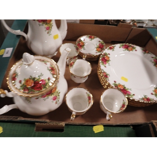 156 - Two trays of Royal Albert Old Country Rose tea/dinner ware