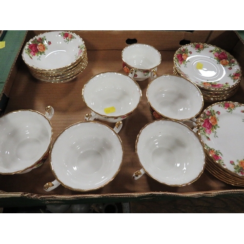 156 - Two trays of Royal Albert Old Country Rose tea/dinner ware