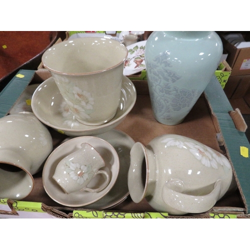 173 - Three trays of ceramics and glass etc to include Royal Winton and a Denby vase