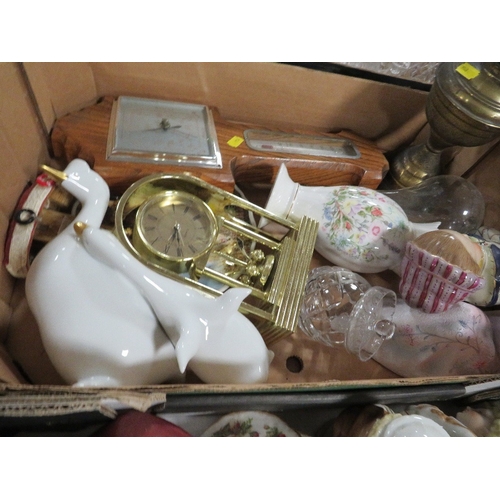 176 - Three trays of mixed collectables to include Hollohaza geese, Royal Albert, Beswick horse, Spode etc