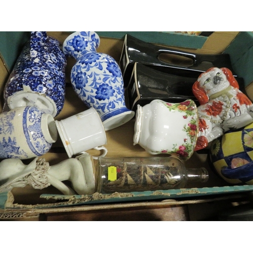 176 - Three trays of mixed collectables to include Hollohaza geese, Royal Albert, Beswick horse, Spode etc