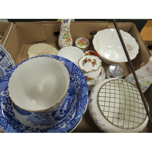 180 - Three trays of assorted ceramics etc to include a Royal Worcester Lavinia lidded taurine and a small... 