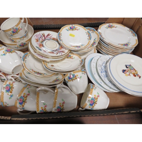 189 - Three trays of ceramics to include Arthur Woods silver shield tea/coffee ware