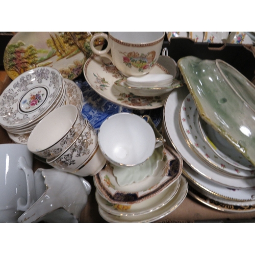 189 - Three trays of ceramics to include Arthur Woods silver shield tea/coffee ware