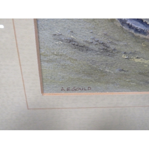 19 - A signed hillside waterolour together with another pastel and a beach scene (3)