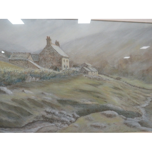 19 - A signed hillside waterolour together with another pastel and a beach scene (3)