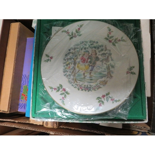 195 - Two trays of collectors plates to include Wedgwood jasper ware examples