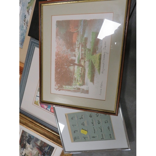 2 - A collection of assorted paintings and prints, to include a pair of seascape watercolours and an oil... 