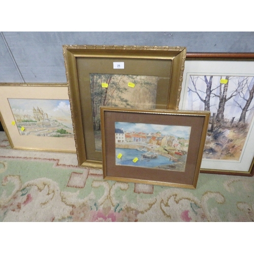 25 - Four assorted framed watercolours to include a harbour scene