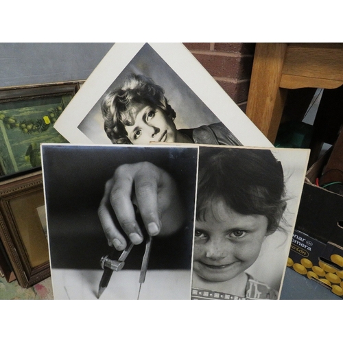 27 - An antique mahogany mirror together with assorted pictures and prints plus a folio of photographs