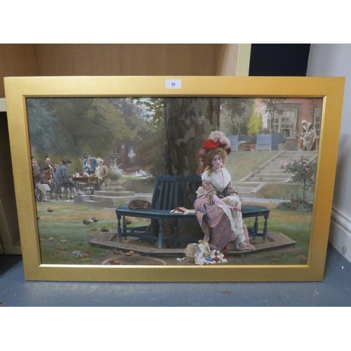 35 - Three framed pictures to include a lady sitting on a tree bench (3)