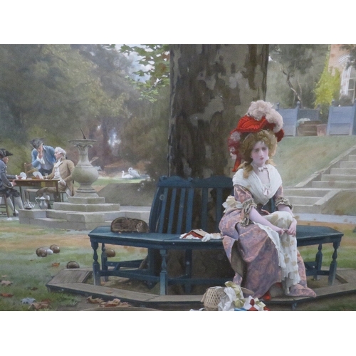 35 - Three framed pictures to include a lady sitting on a tree bench (3)