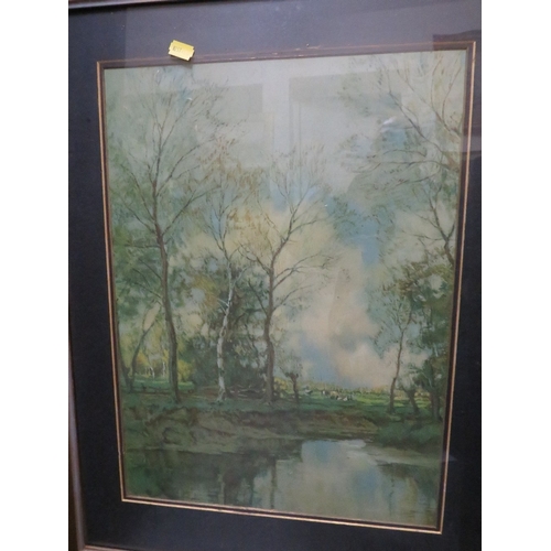 35 - Three framed pictures to include a lady sitting on a tree bench (3)