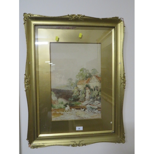 36 - A pair of watercolours depicting sheep and a lady with dog (2)