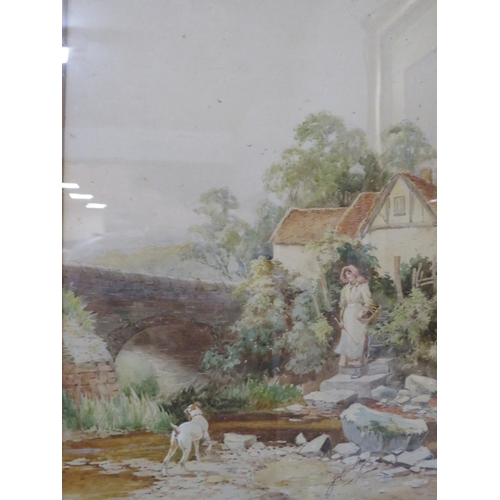 36 - A pair of watercolours depicting sheep and a lady with dog (2)