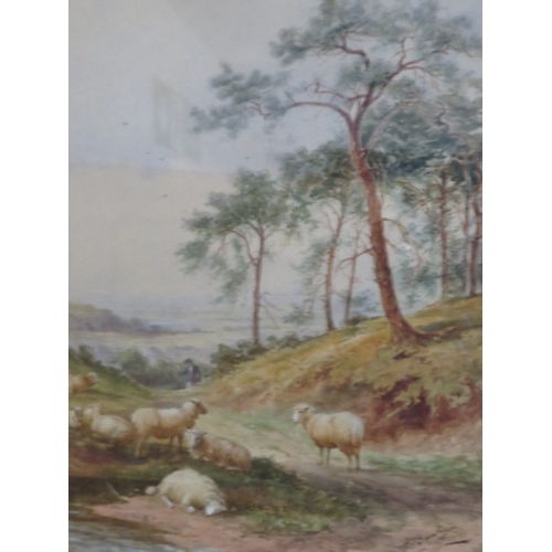 36 - A pair of watercolours depicting sheep and a lady with dog (2)