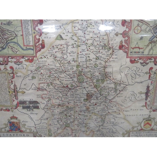 5 - A John Speed hand coloured map of Staffordshire, together with a small Potteries to Birmingham hand ... 