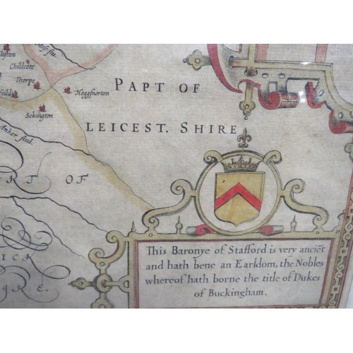 5 - A John Speed hand coloured map of Staffordshire, together with a small Potteries to Birmingham hand ... 