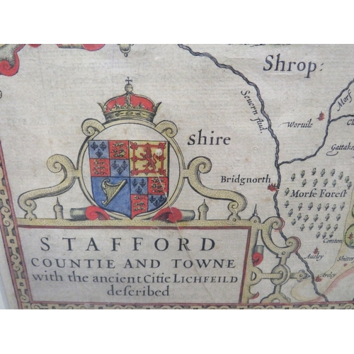 5 - A John Speed hand coloured map of Staffordshire, together with a small Potteries to Birmingham hand ... 