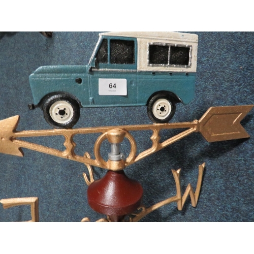 64 - **A cast metal Land Rover wall mounted weather vane**