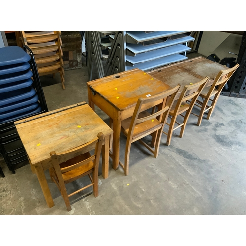 829 - Three assorted children’s school desks with chairs