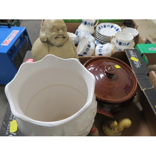 218 - Four small trays of assorted ceramics and glass