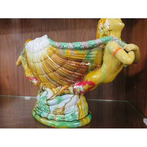 276 - A modern reproduction majolica shell design table centerpiece