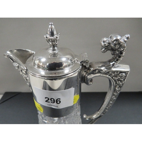 296 - A hallmarked silver mounted cut glass claret jug, H 27.5 cm