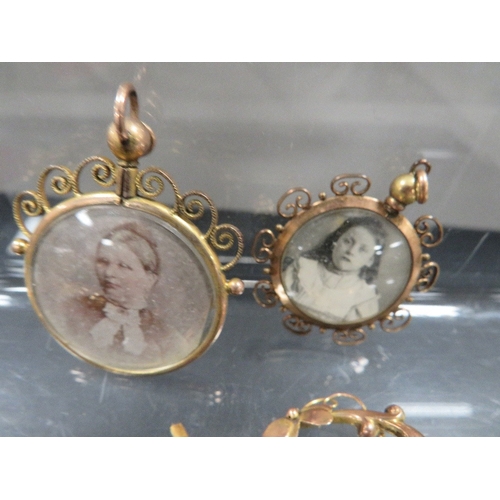 375 - A selection of gold and gold plated items to include a mourning brooch