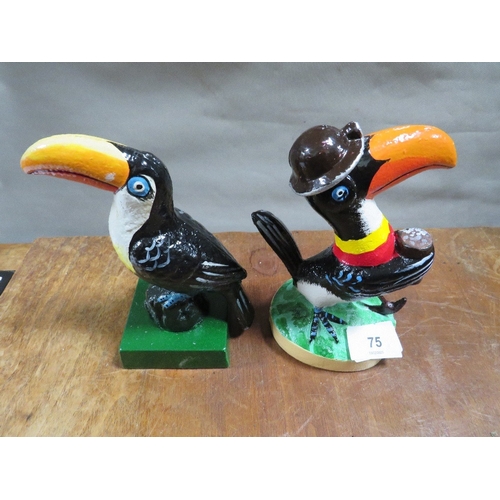 75 - **Two small cast metal toucan figures**