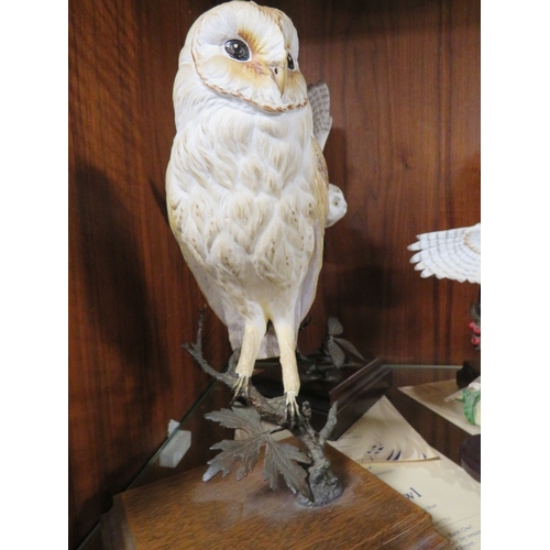 224 - Four Danbury mint ceramic owl figures with certificates together with a tray of bird figures