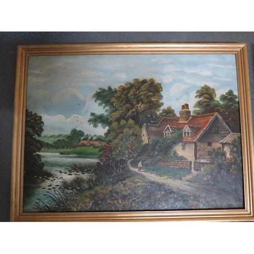 31 - Three gilt framed river and cottage scenes