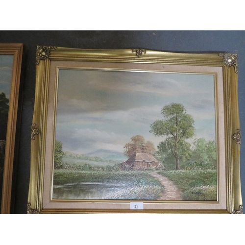 31 - Three gilt framed river and cottage scenes