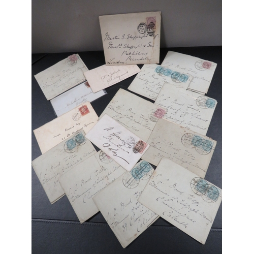 417 - A collection of Victorian postal covers with stamps, including imperf penny red etc.