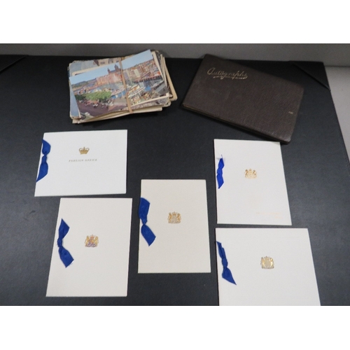 419 - A 1940s autograph book with drawings, a quantity of official greeting cards and miscellaneous postca... 