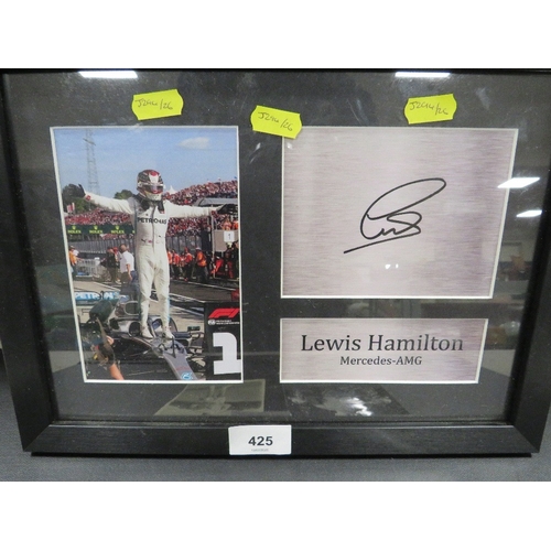 425 - Lewis Hamilton autograph, framed with photograph, a signed photograph of boxer Henry Cooper and a si... 