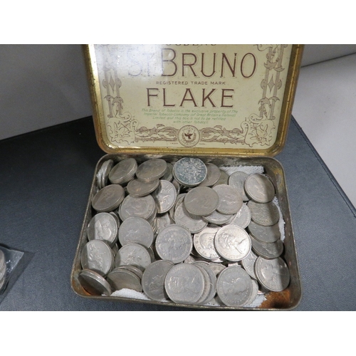 428 - A tin and tray of coins including sealed rolls and ER11 commemorative crowns