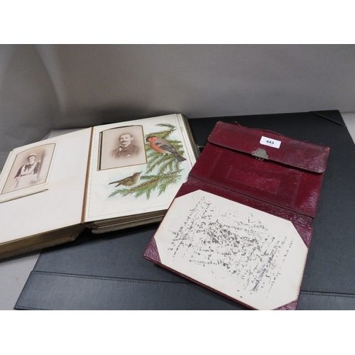 443 - A vintage photograph album and contents together with a Moroccan leather travelling writing set