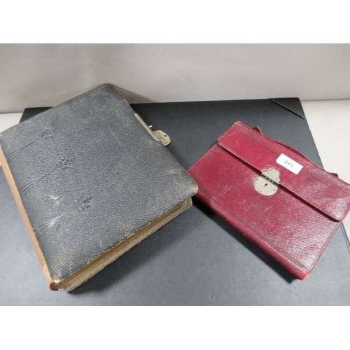 443 - A vintage photograph album and contents together with a Moroccan leather travelling writing set